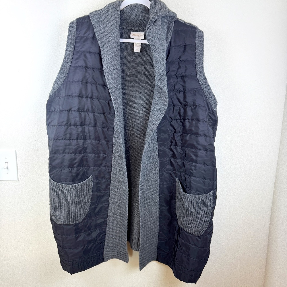 THROUGH THE COUNTRY DOOR Black Gray Long Sweater Jacket Vest with Hood / Plus 2X